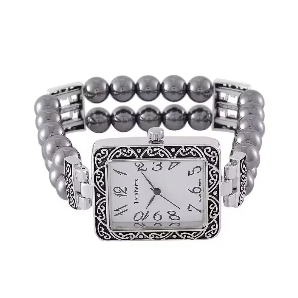 Terahertz Beaded Japanese Movement Stretch Bracelet Square Shape Watch New